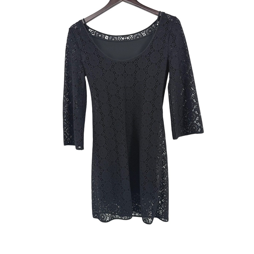 Lilly Pulitzer Topanga Black Crochet Lace 3/4 Sleeve Dress Small LBD Scoop Neck